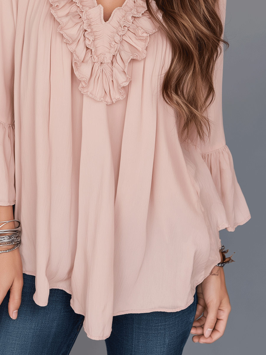 Romantic Soft Ruffle V-Neck Boho Blouse