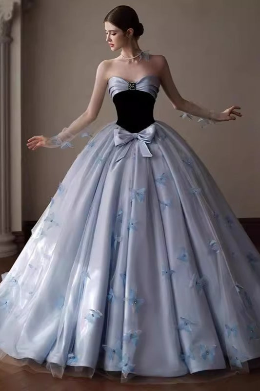 Strapless Sweetheart Butterfly Applique Tulle Ball Gown - View 2
