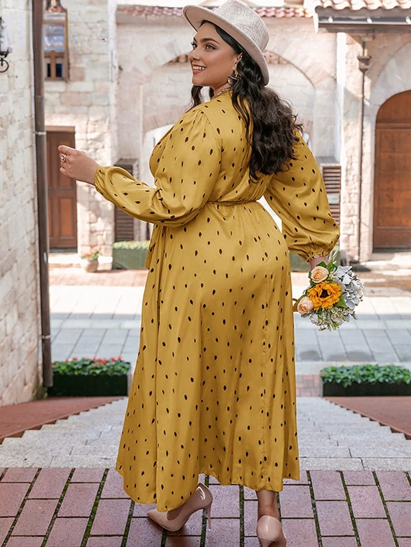 V-neck Long Sleeve Lace Up Long Dresses 2