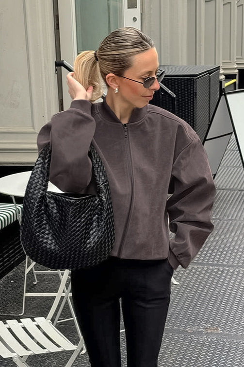 Suede Stand Collar Bomber Jacket 4