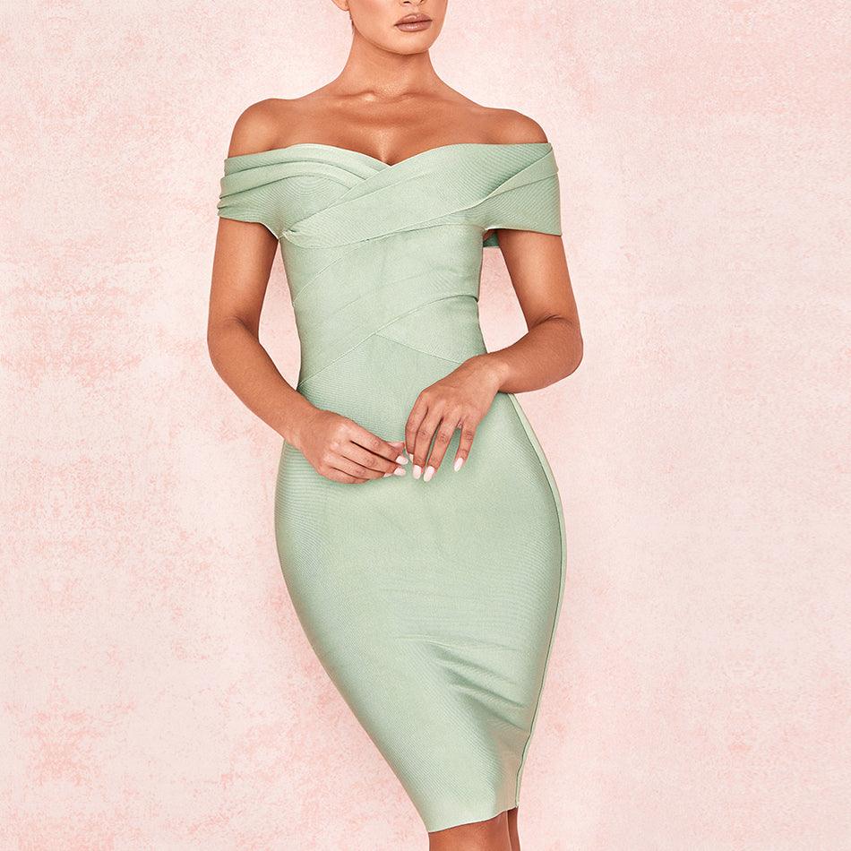Off The Shoulder Short Sleeve Bodycon Dress - Fashionpara