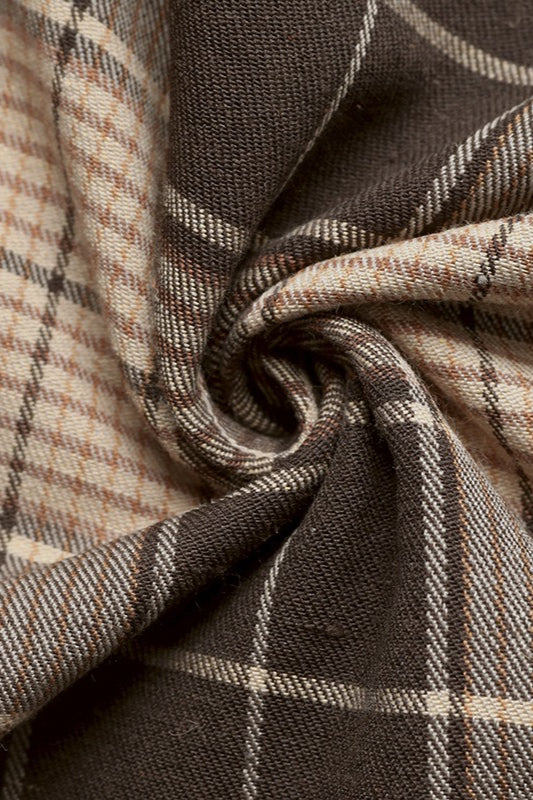 Retro Checkered Shirt Collar Midi Dress