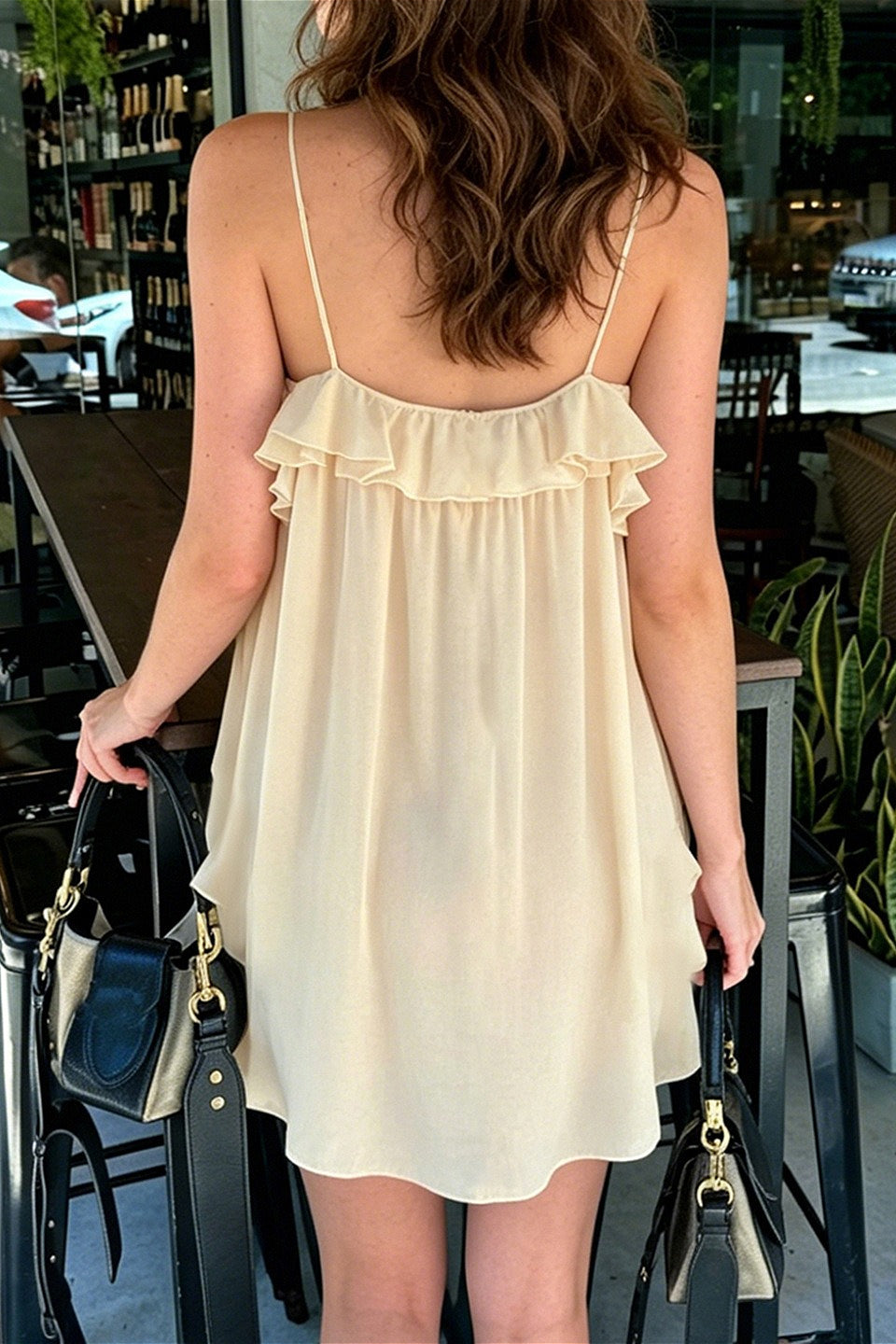 Chiffon Ruffle Spaghetti Strap Swing Mini Dress