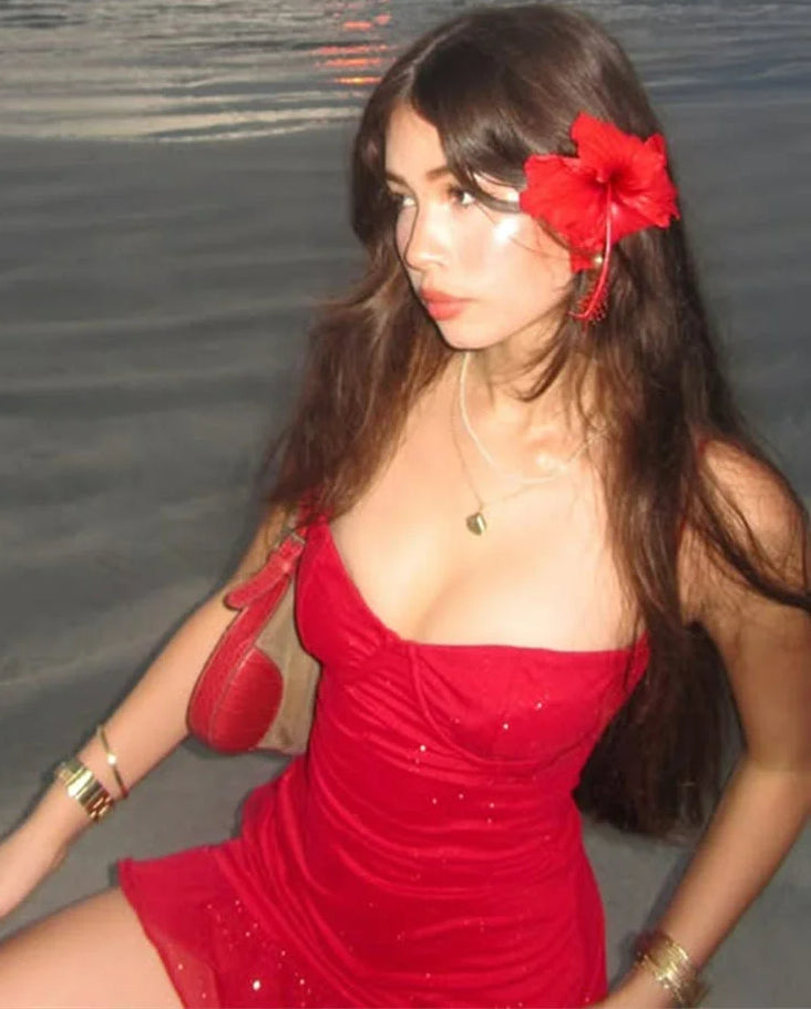 Red Ruffle Sling Mini Dress