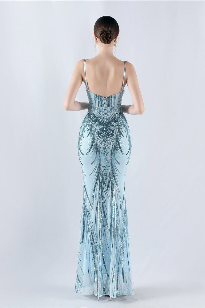 Sequin Spaghetti Strap Sweetheart Mermaid Formal Gown - View 4