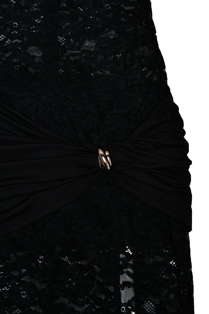 Lace High Neck Keyhole High Split Maxi Gown 10