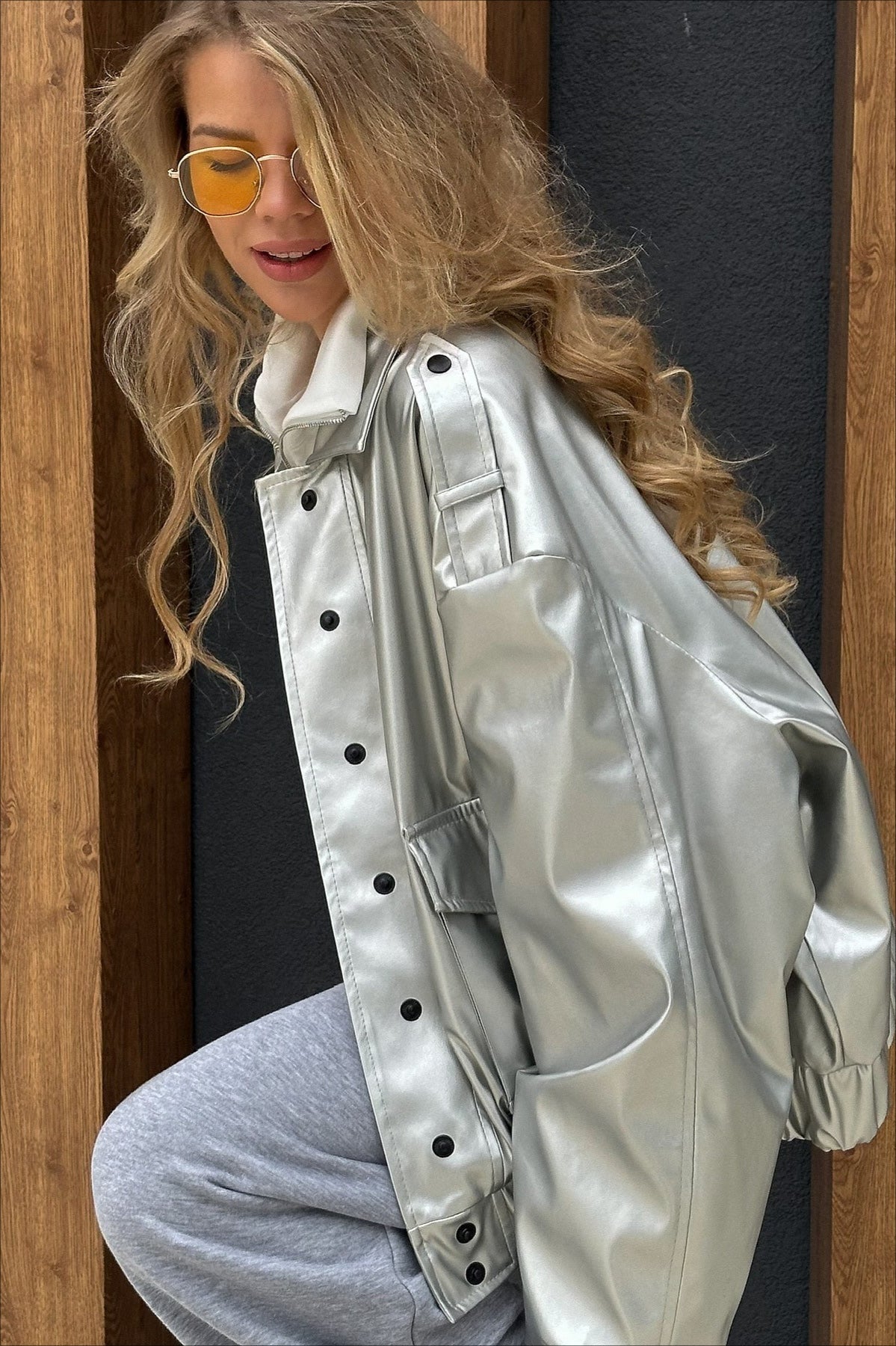 Oversized Long Sleeve Leather Jacket 4