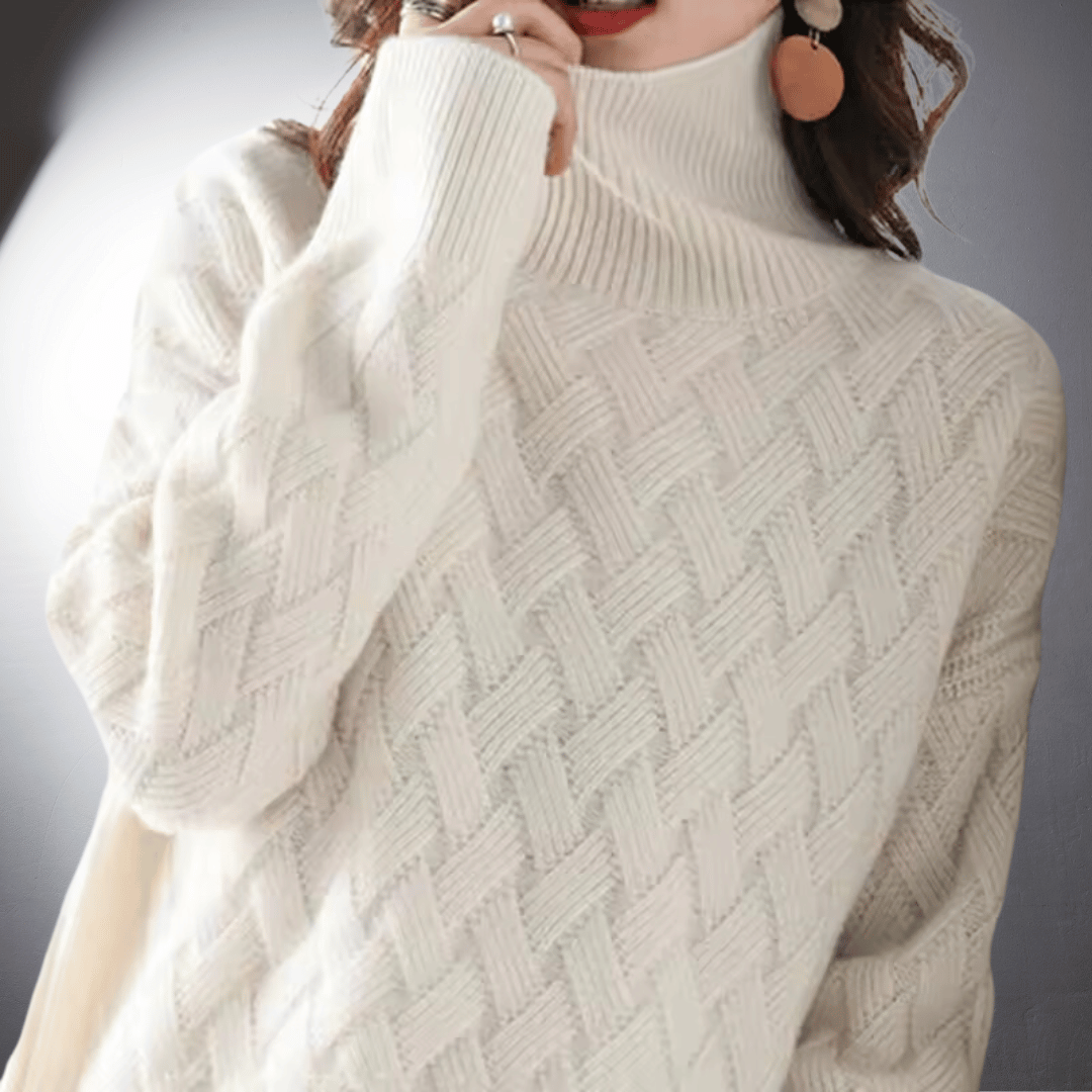 Turtleneck Basket Weave Oversized Sweater 4