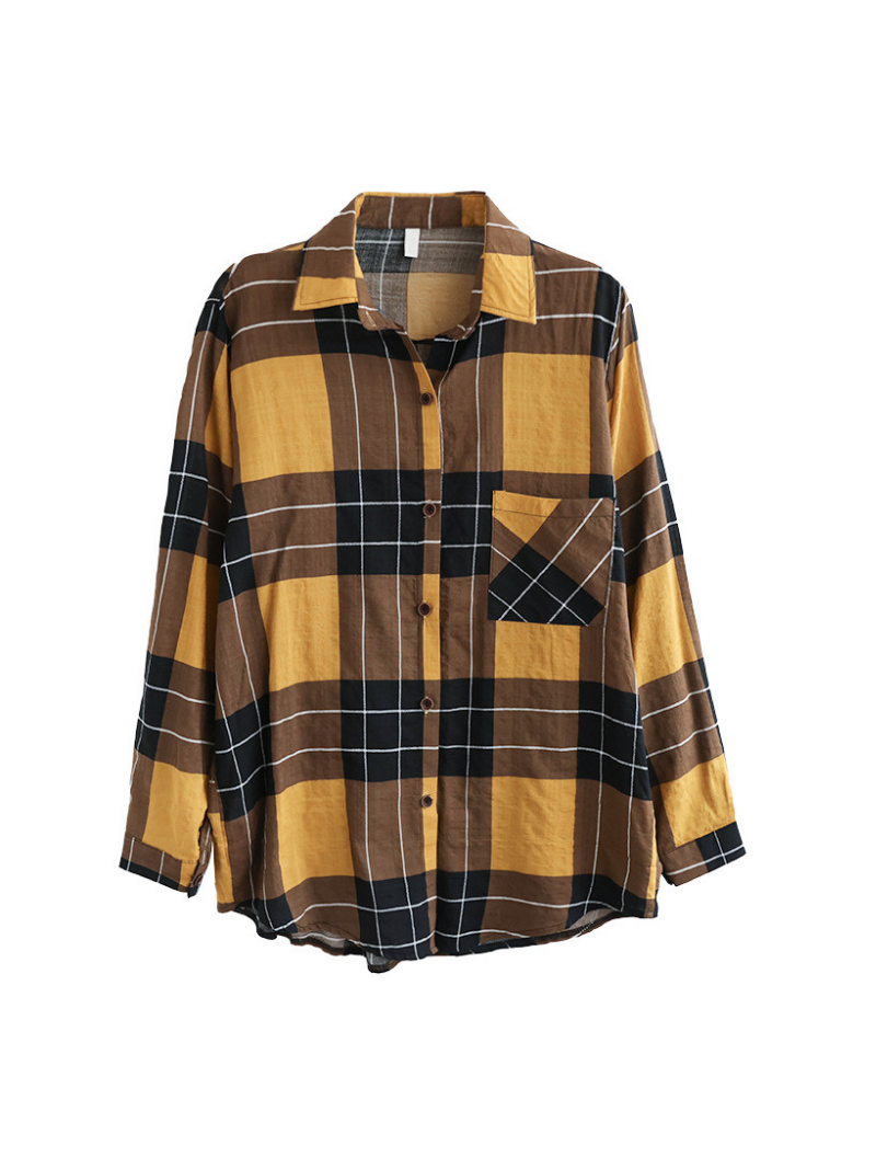 Long Sleeve Stylish Lapel Plaid Loose Causal Shirt Dress - Fashionpara