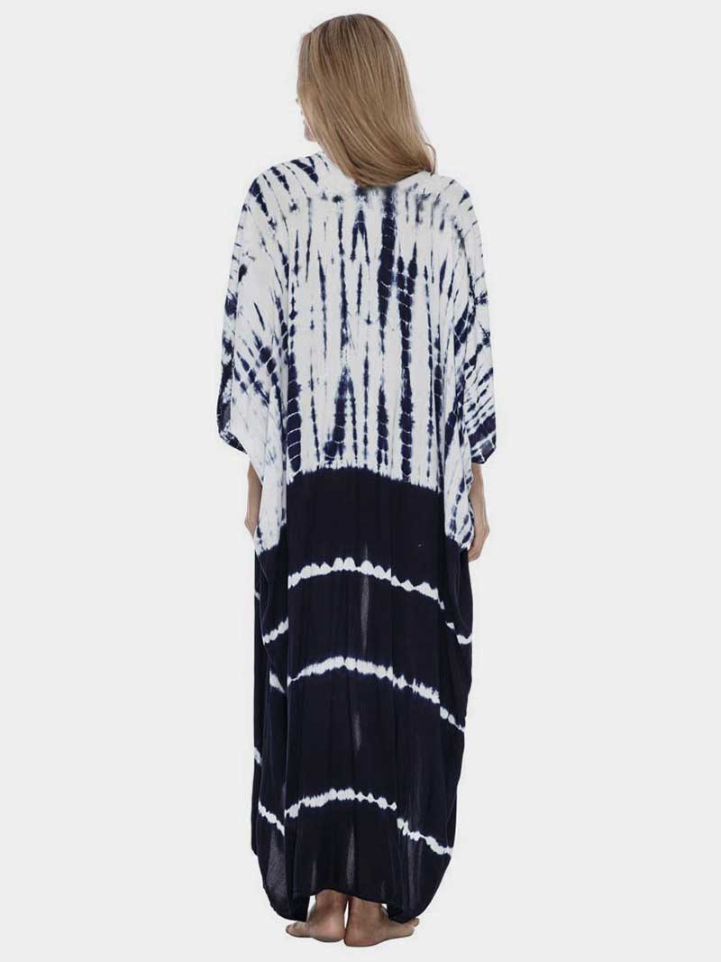 Tie-Dye Print Different Colors Rayon Long Length Gown Kimono Duster Robe - Fashionpara