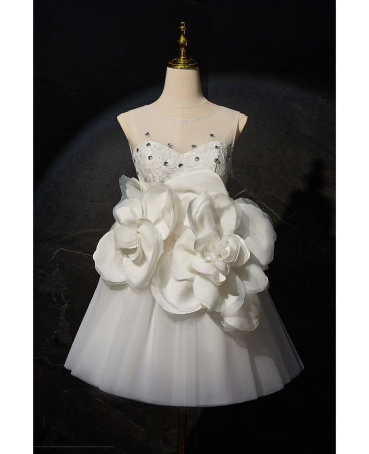 Elegant White Sweetheart Tulle Short Homecoming Dress Formal Birthday Outfits With Flowers S638