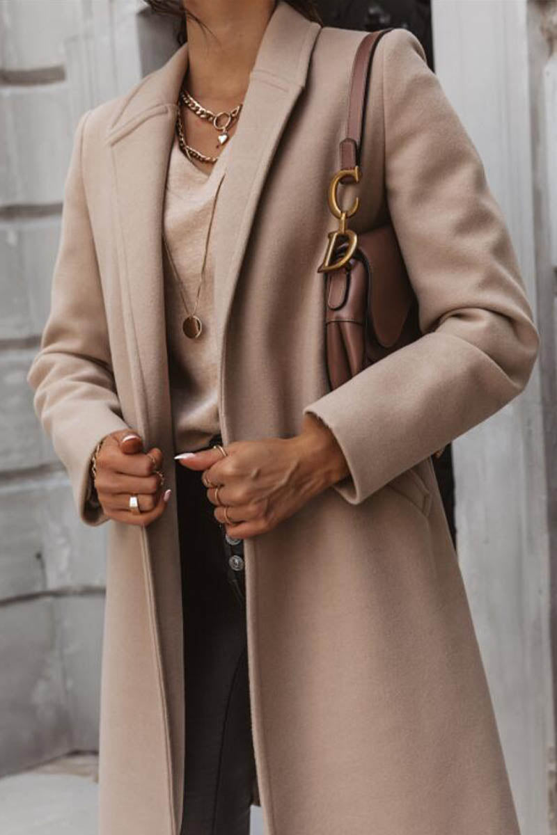 Solid Color Long Sleeve Single Breasted Coat With Pockets - Fashionpara