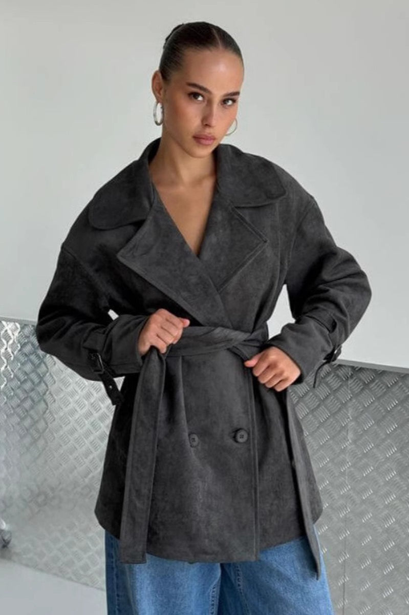 Vintage Suede Tie Waist Jacket for Timeless Style and Comfort