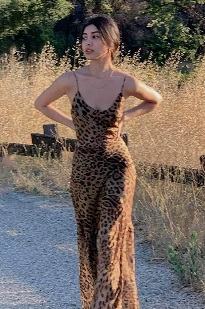 Leopard Print Scoop Neck Fishtail Maxi Dress 2