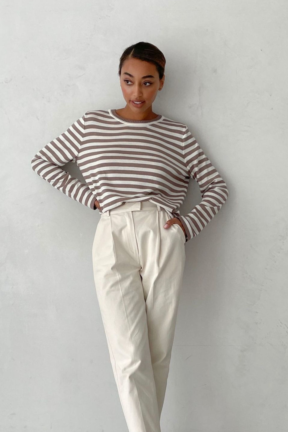 Casual Drop Shoulder Contrast Stripe Knit Sweater 4