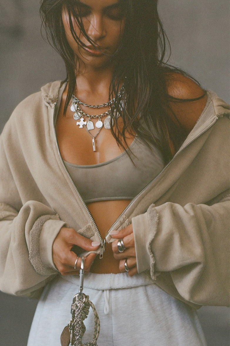 Cropped Distressed Hem Hoodie