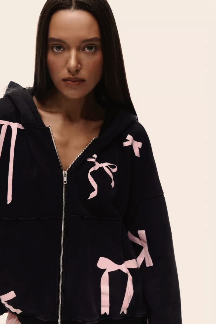 Casual Bow Print Hoodie