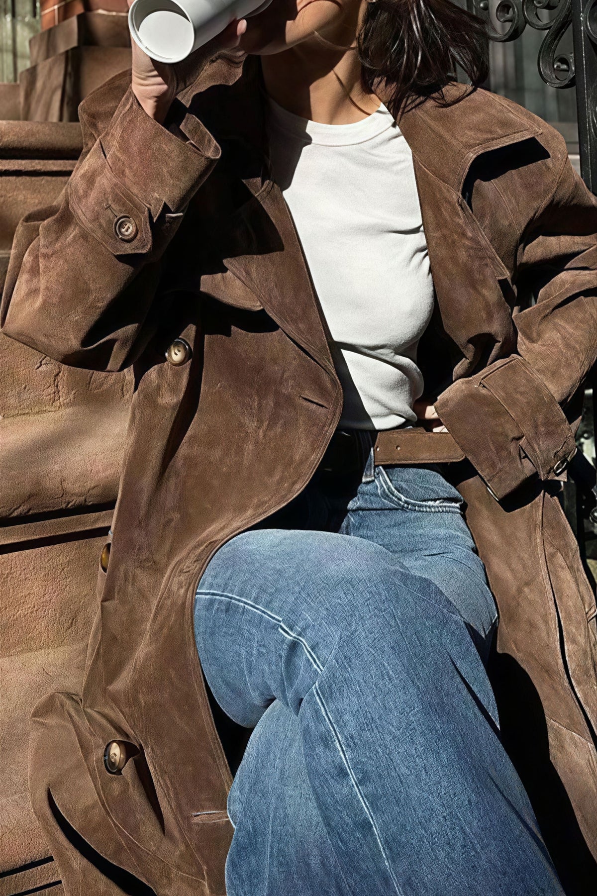 Double Breasted Tie Waist Long Overcoat 7