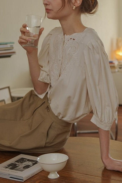 Unique Embroidered Sheer Blouse