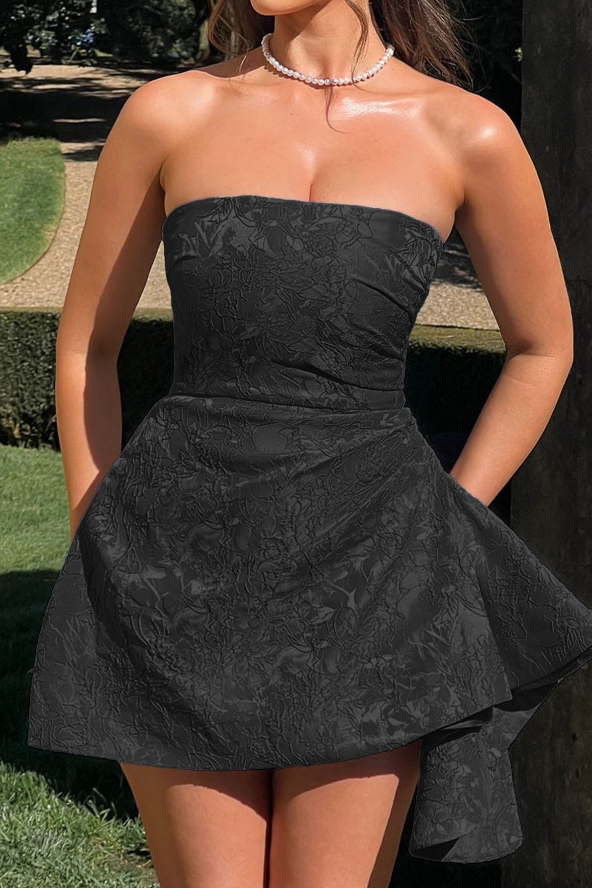Floral Jacquard Strapless A-Line Mini Dress 11