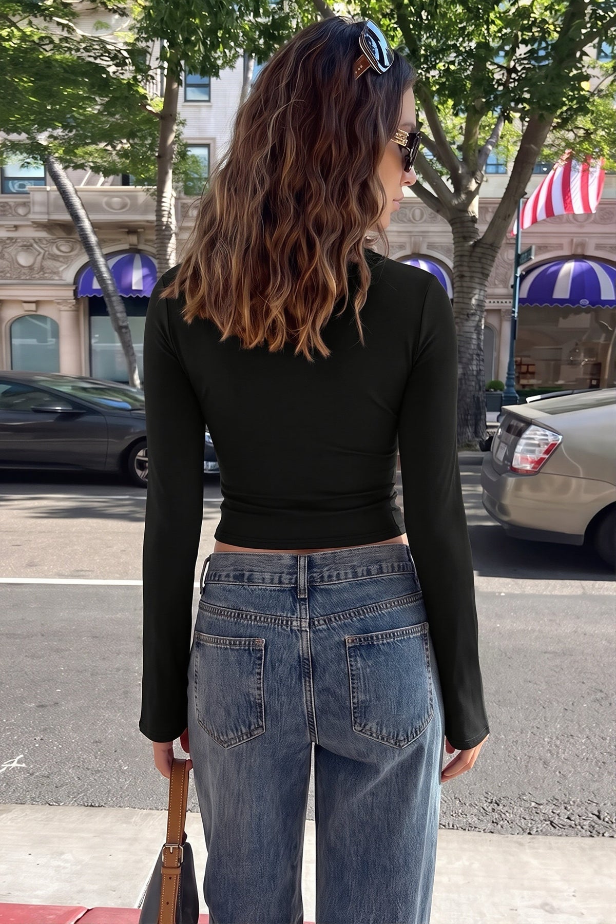 High Neck Keyhole Fitted Blouse