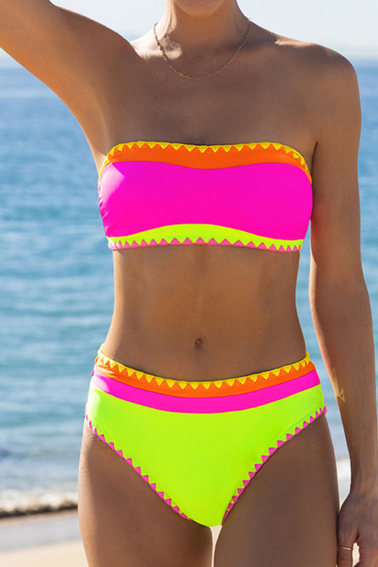 Bandeau Shell Trim Green Bikini Set - Fashionpara
