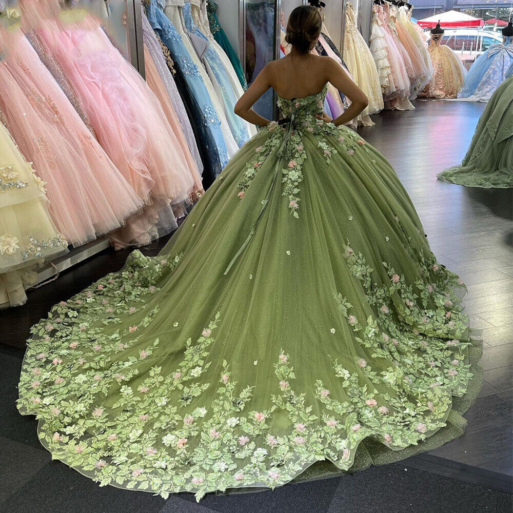Quinceanera Dresses Ball Gown Lace Ball Gown Sweet 16 Dress With Flowers - Fashionpara