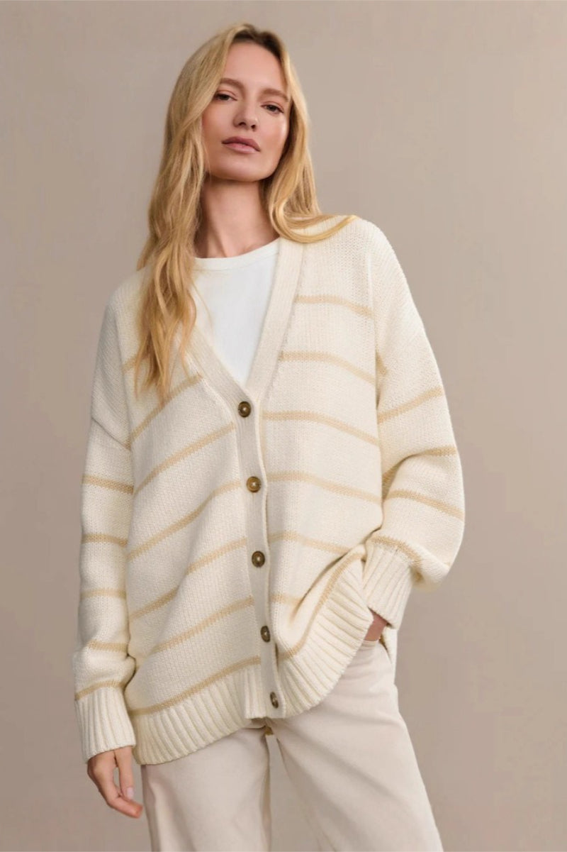 Stylish Cotton Striped Cardigan Sweater for Effortless Elegance
