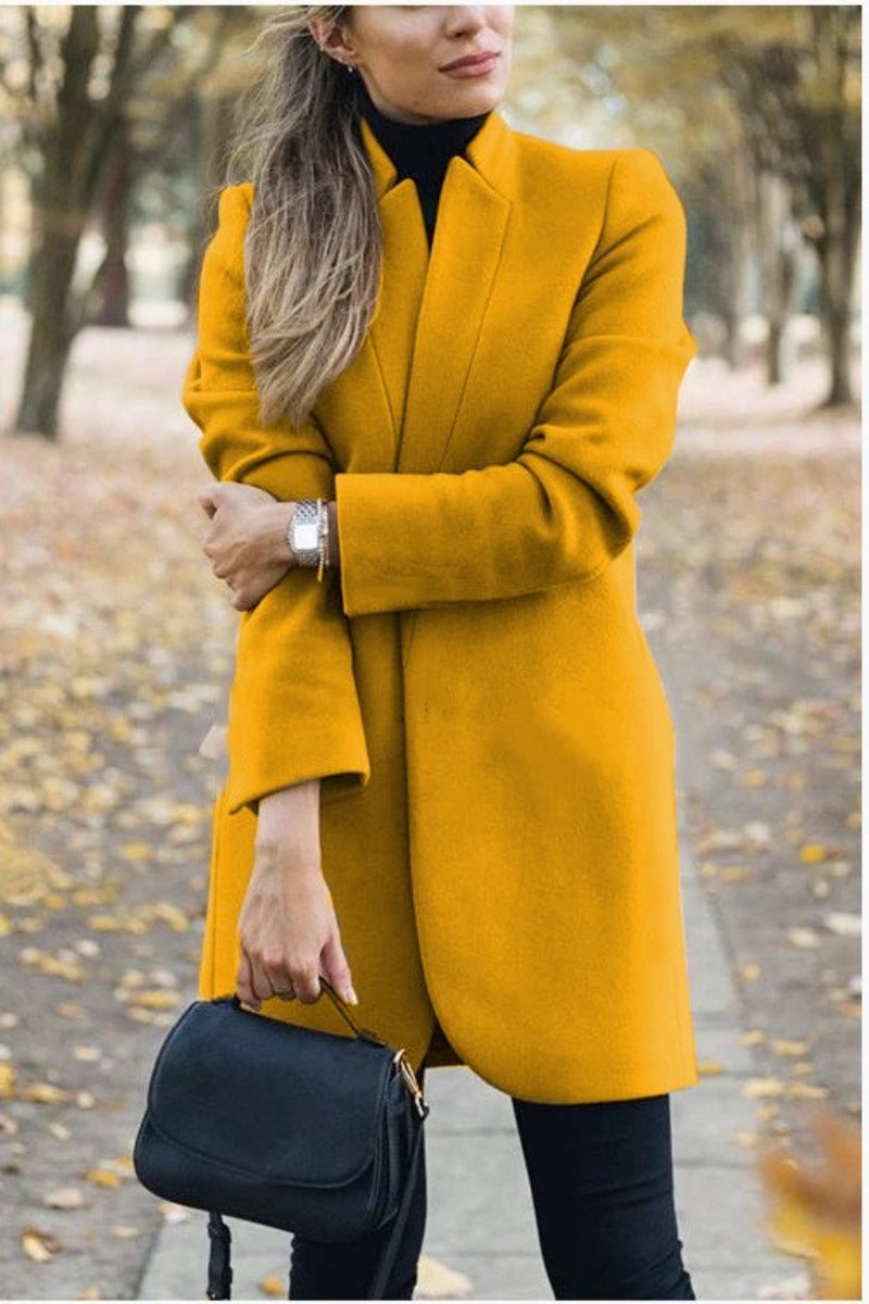 Solid Color Stand-Up Collar Pocket Coat Fashionpara