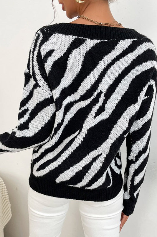 PrincessAce Warm Zebra Patterned Pullover Sweater for Comfort