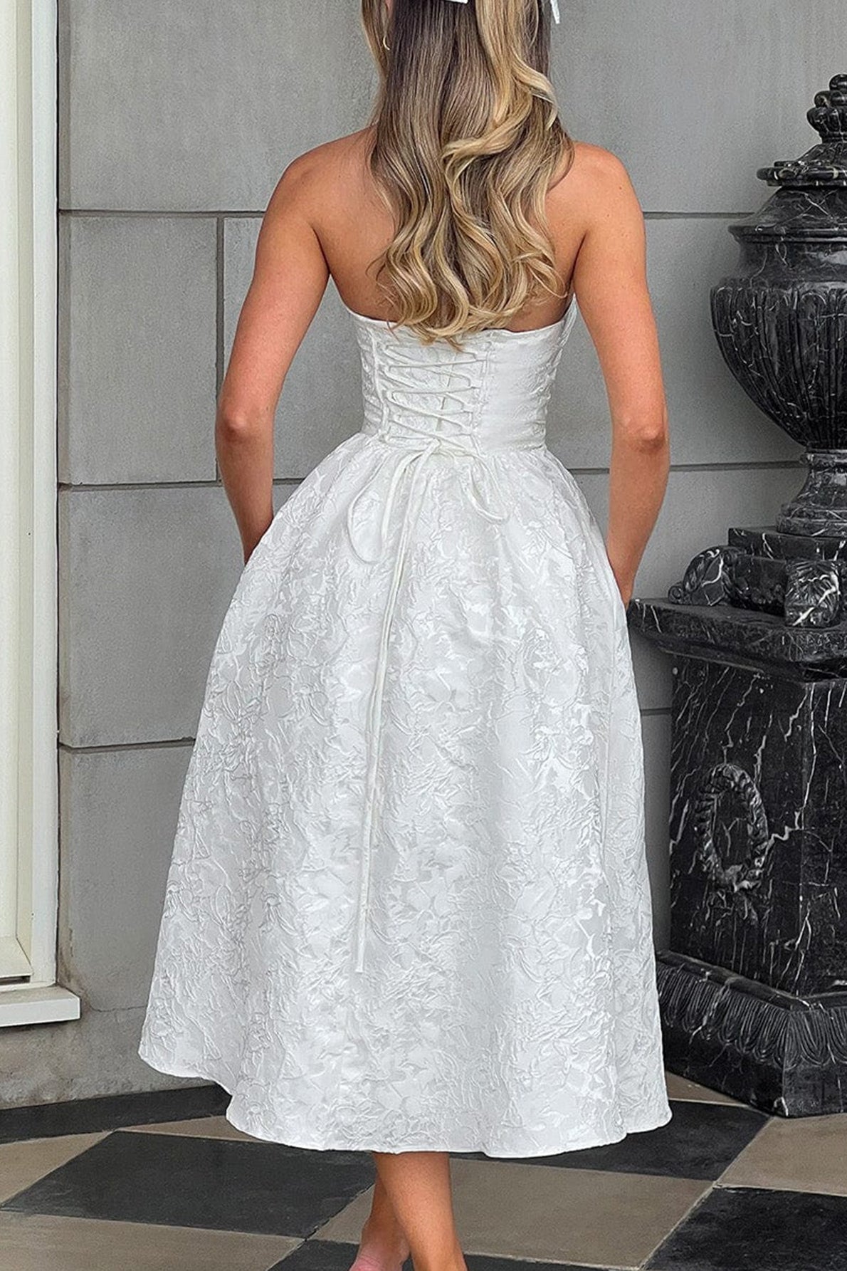 Floral Jacquard Strapless Fit & Flare Midi Dress 9