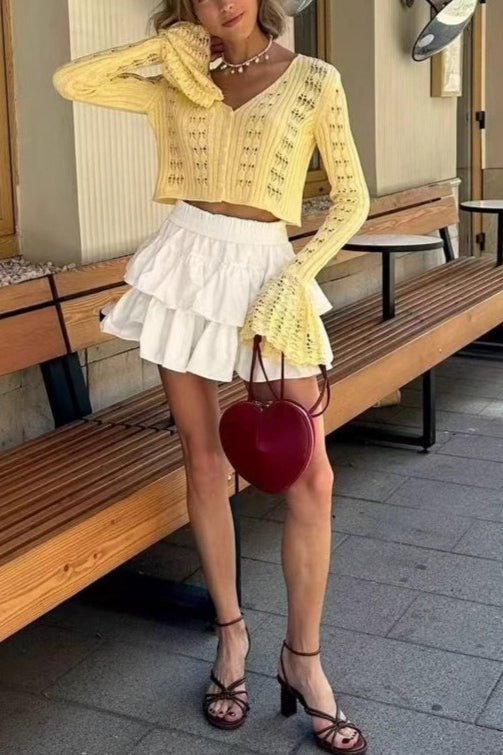 Chic Cutout V-Neck Knit Cardigan for Effortless Style