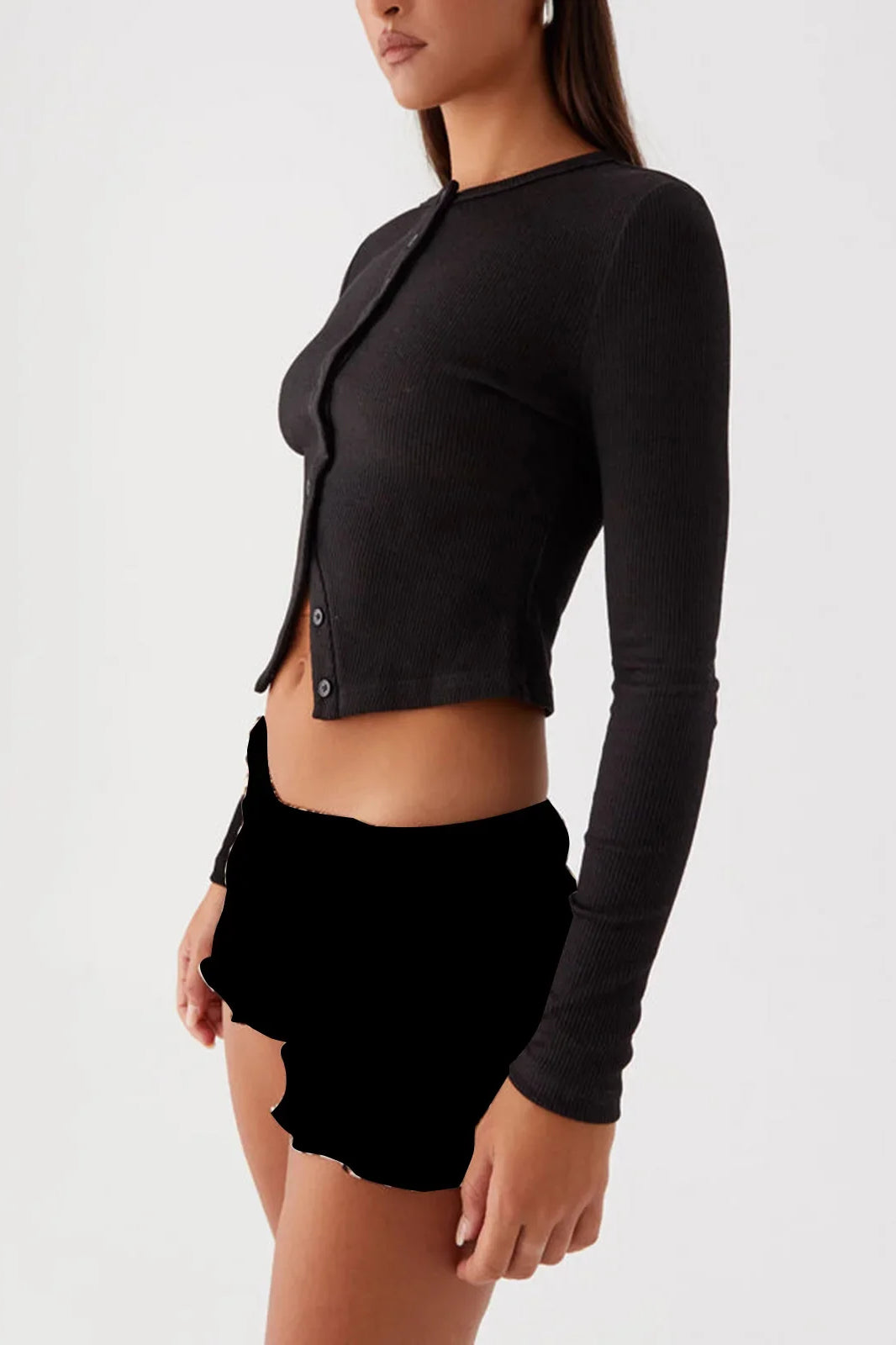 Knit Ribbed Button Front Crop Cardigan 5