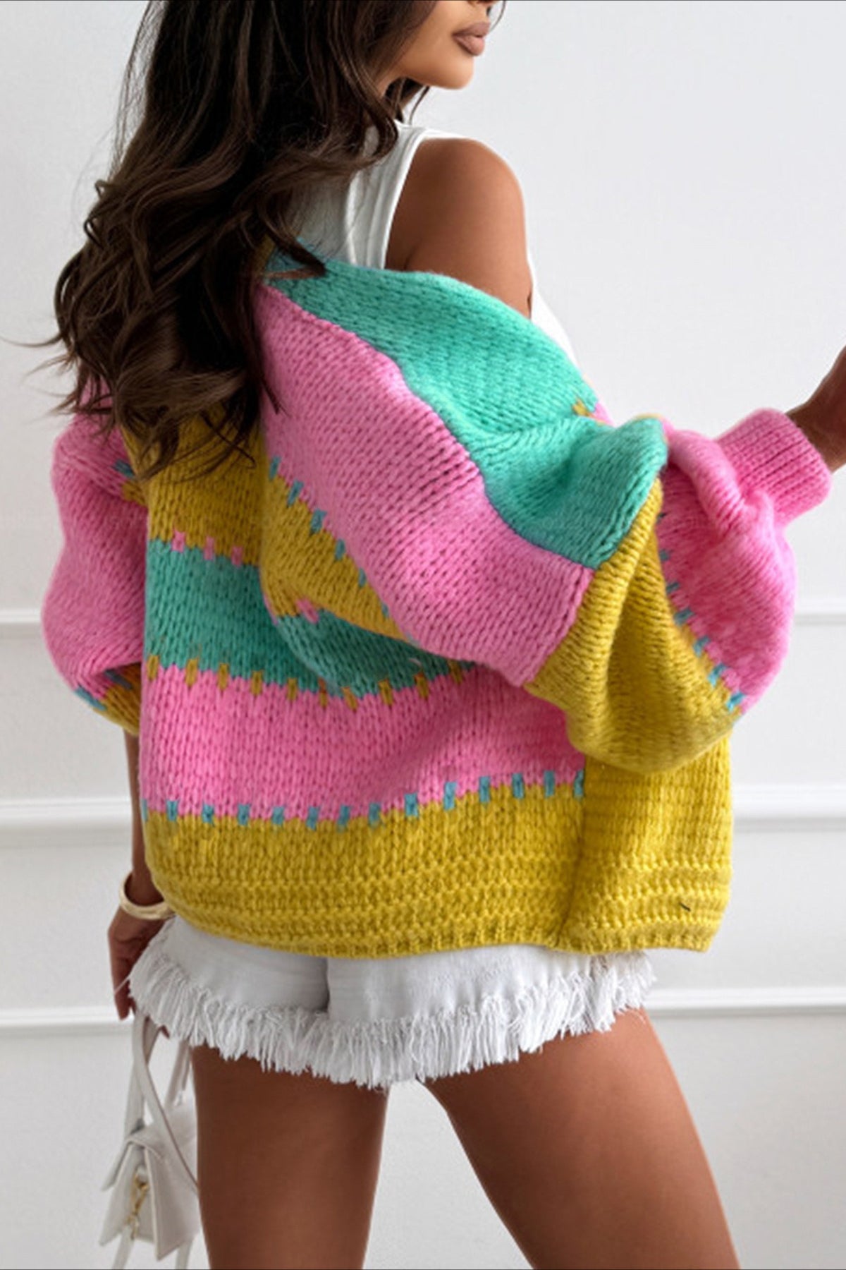 Color-Block Loose Knit Cardigan for Cozy, Stylish Layers