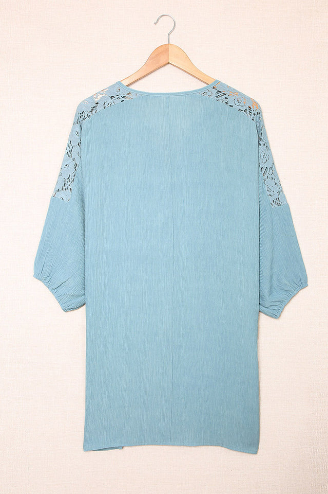 Spliced Lace Three-Quarter Sleeve Cover Up - Fashionpara