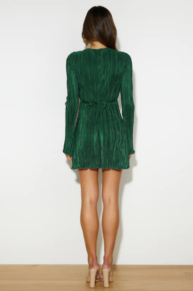 Plissé V-Neck Bell Sleeve Keyhole Mini Dress 22