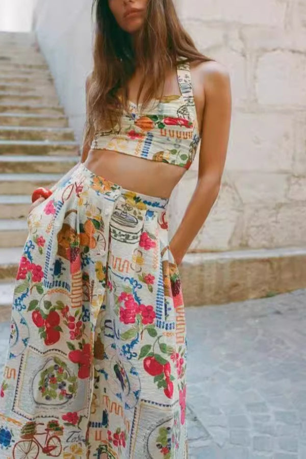 Fashionable casual vest personalized print suspender Midi Dress - Fashionpara