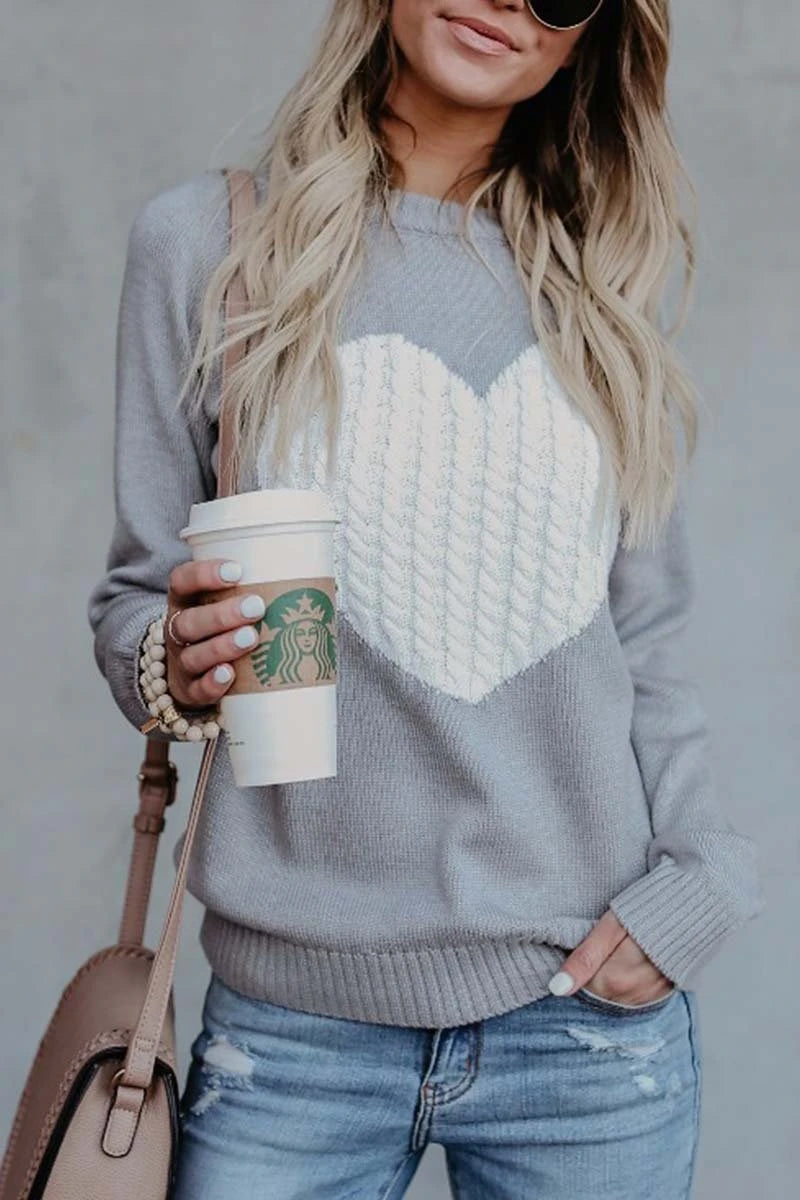 O Neck Heart Print  Sweater(3 Colors)  Fashionpara
