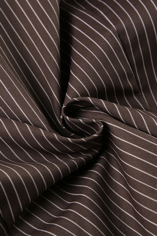 Polo Collar Striped Button Front Fitted Waist Blouse