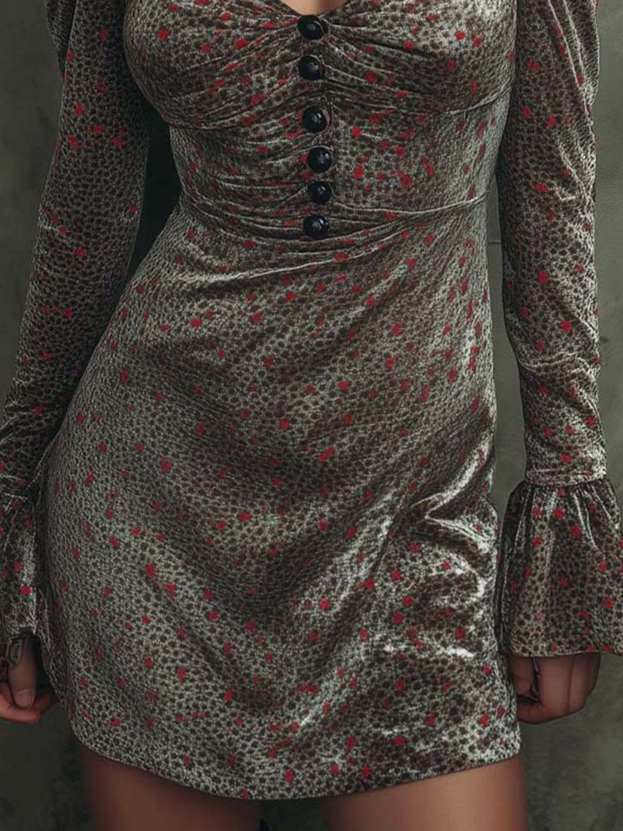 Retro Velvet Floral Mini Dress – Puff Sleeves & Party Glow - Fashionpara