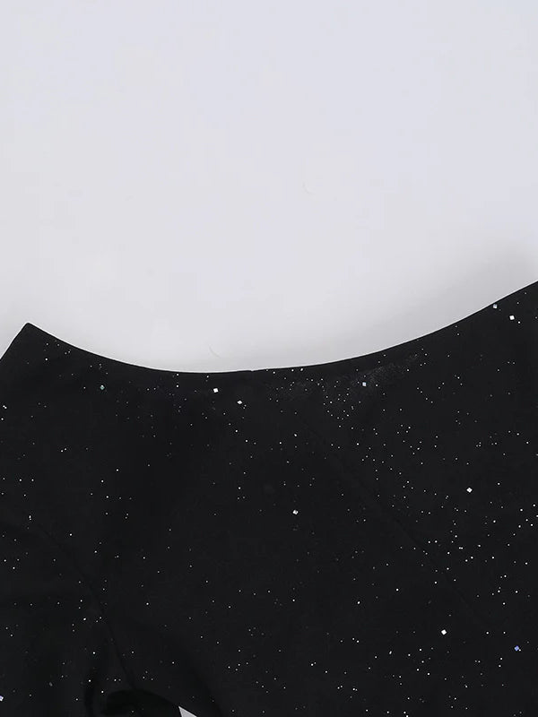 Gathered Sparkling One-Shoulder Long Sleeve Bodycon Party Dress