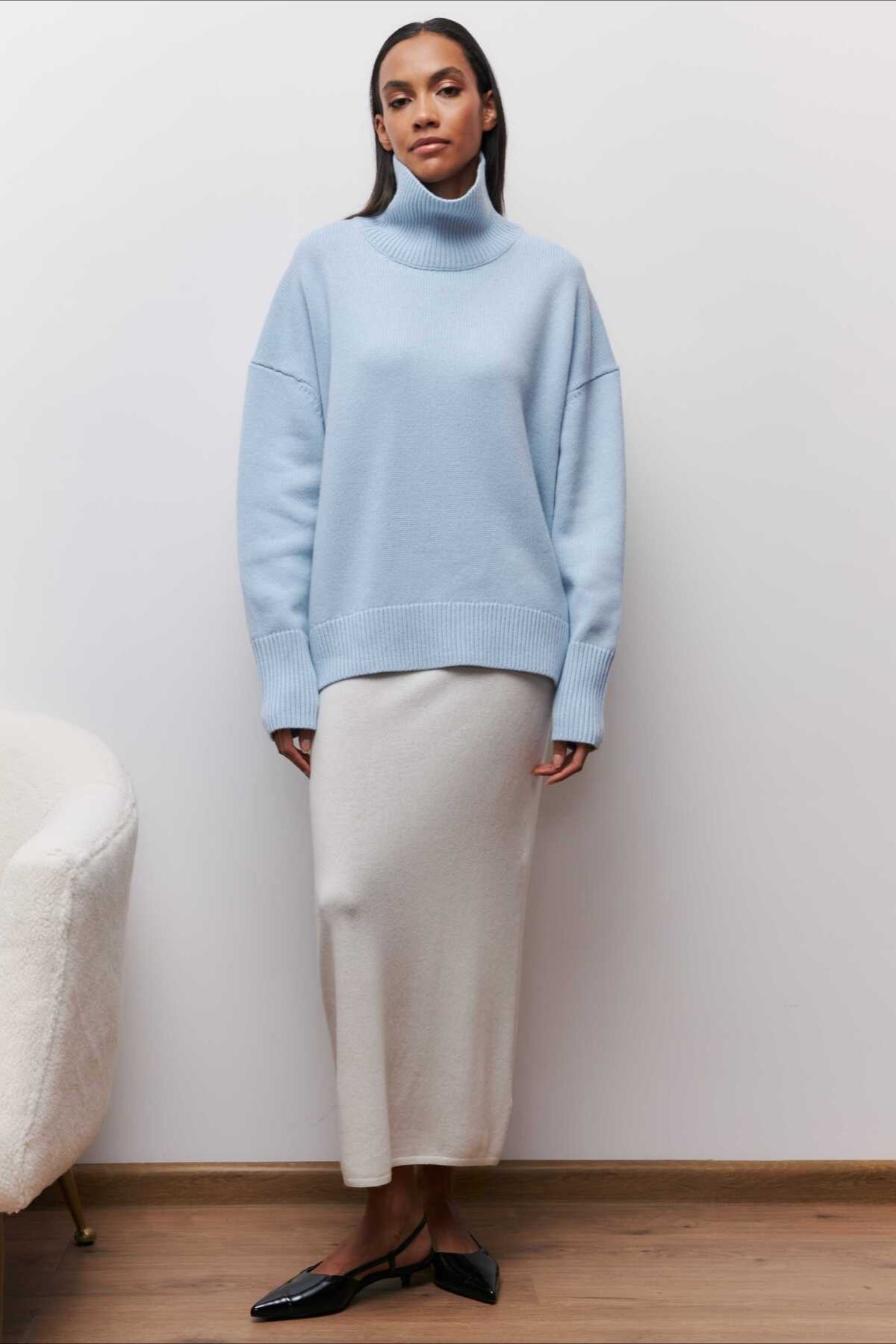 Asymmetric Cape Sleeve Turtleneck Knit Sweater 4