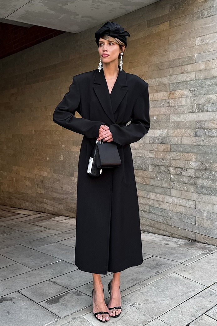 Chic Structured Waist Cinched Work Overcoat - Fashionpara