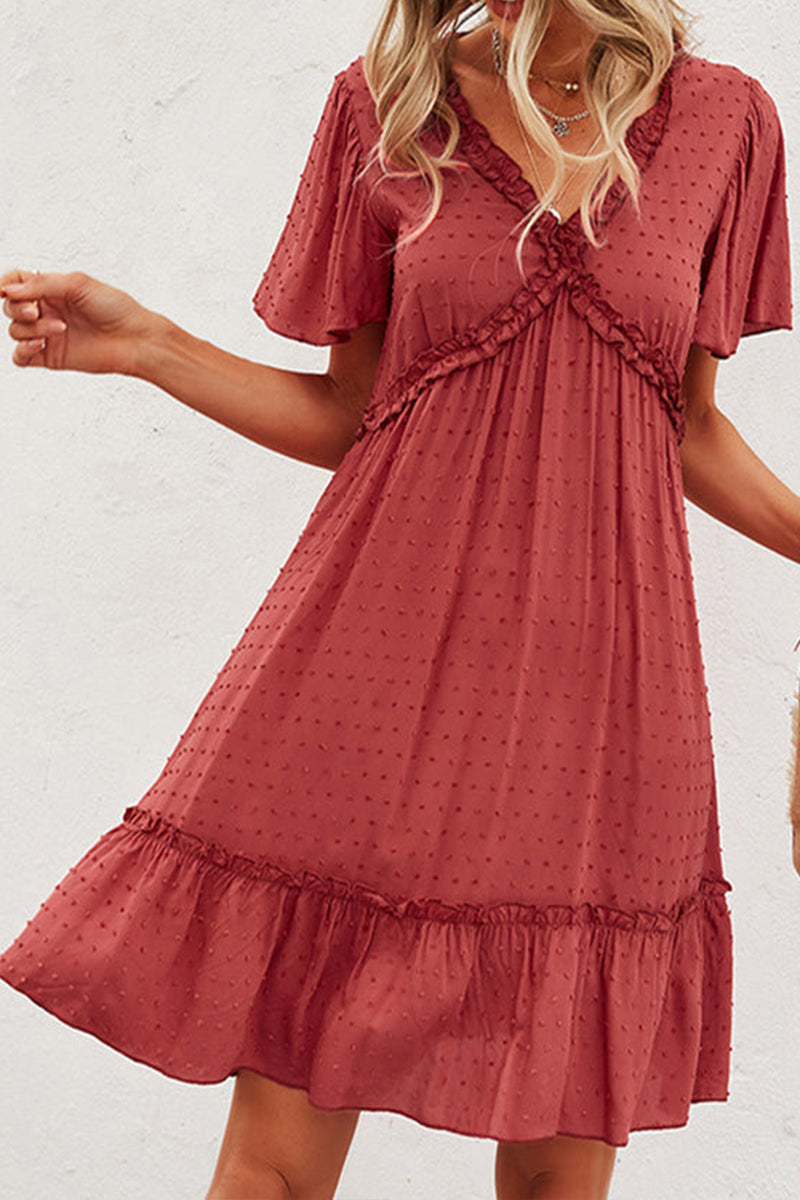 Solid color V Neck High Waist Casual Dress  Fashionpara