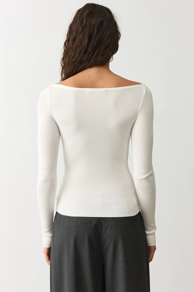 Boat Neck Fitted Fine Knit Sweater