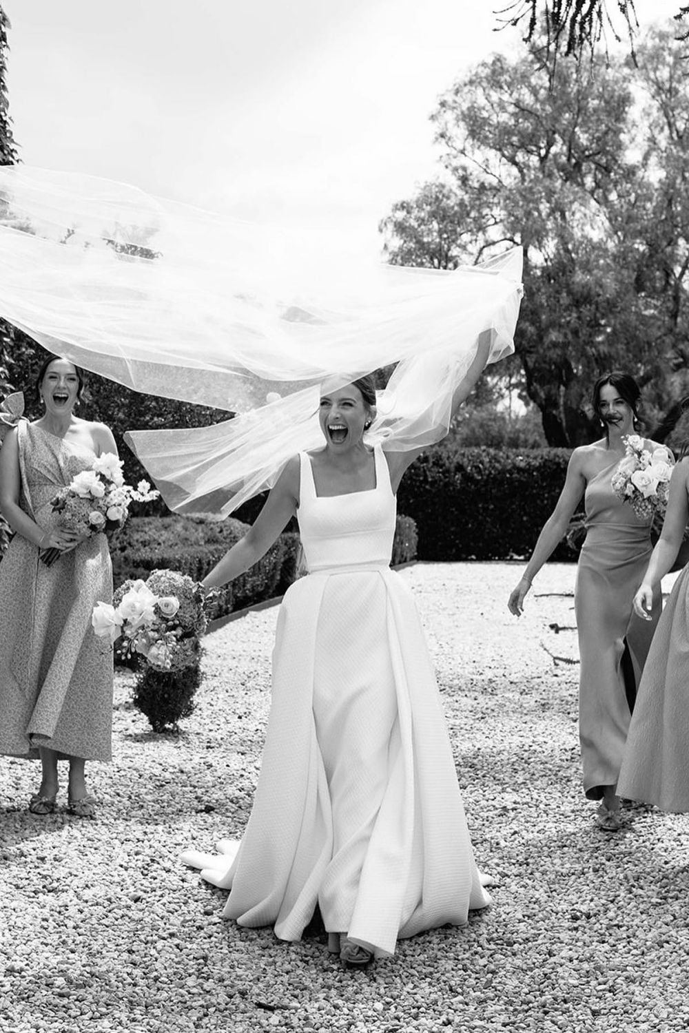 Elegant A Line Square Neck White Long Bridal Party Dress - Fashionpara