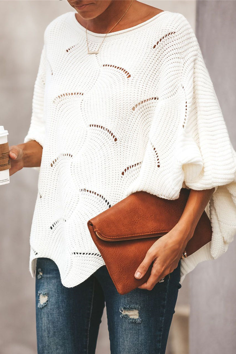 Lantern Sleeve Wide Neck Loose Sweater  Fashionpara