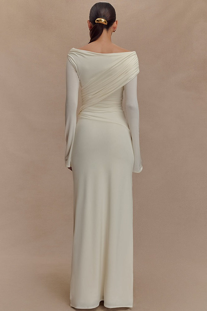 V-Neck Slim Fit Ruched Maxi Dress