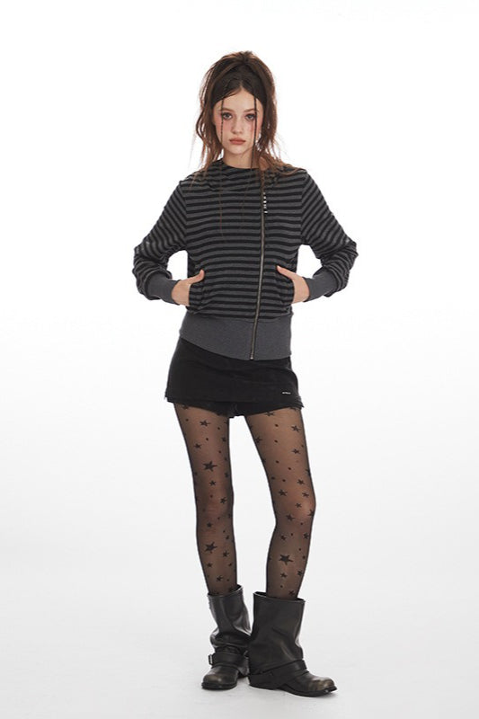 Striped Zip Up Cropped Hoodie