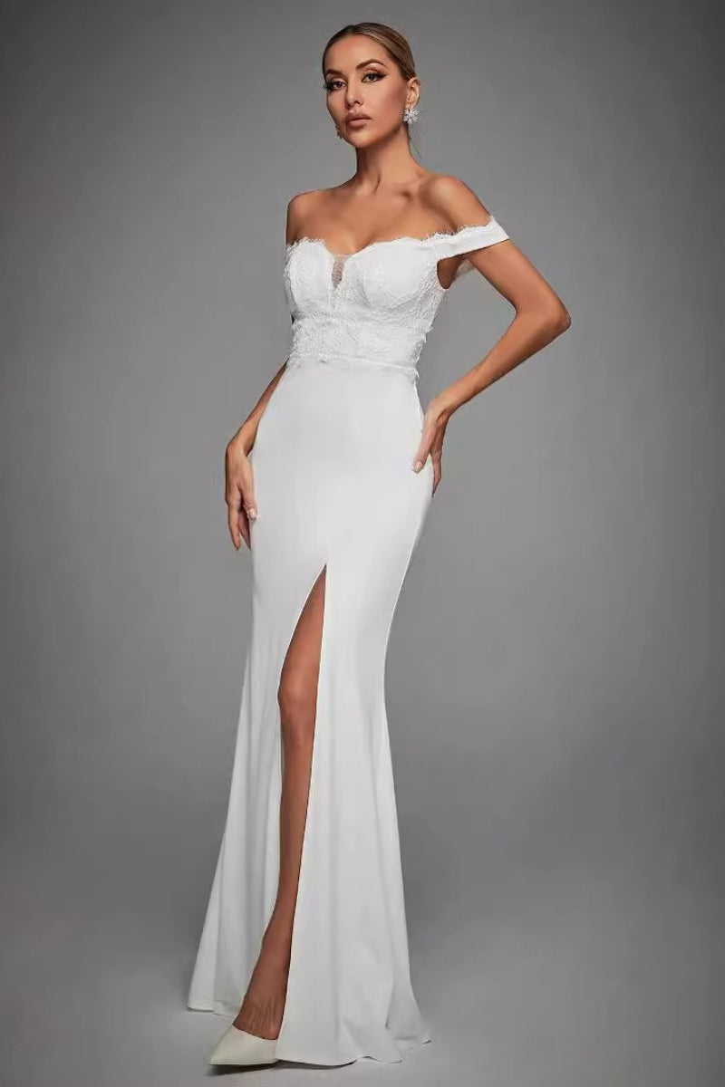 Lace Off Shoulder Sweetheart Mermaid High Split Gown 3